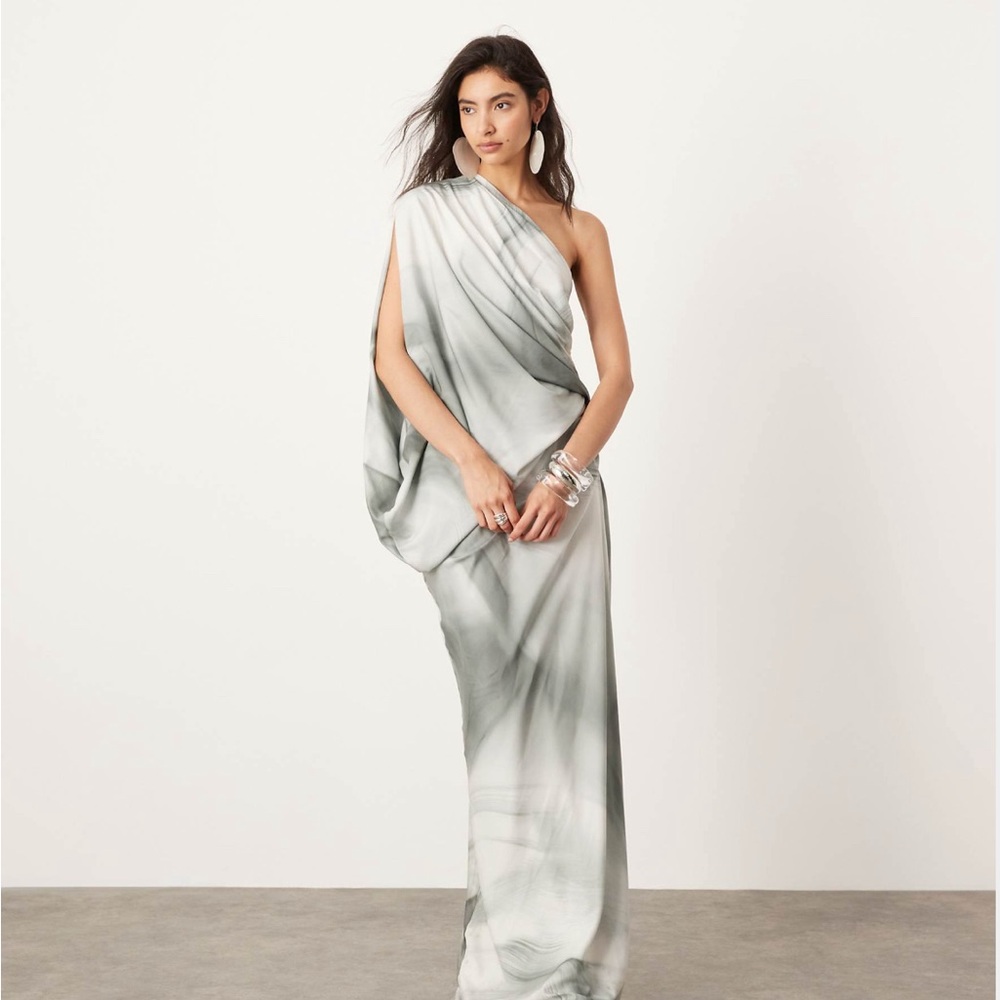Gray One-Shoulder Dress Wedding Guest Special Occassion
